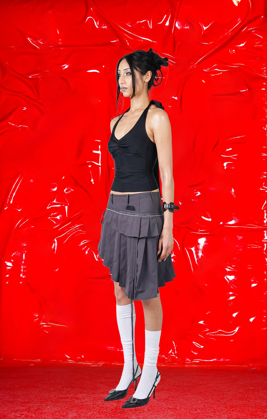 PLEATED MIDI SKIRT GREY