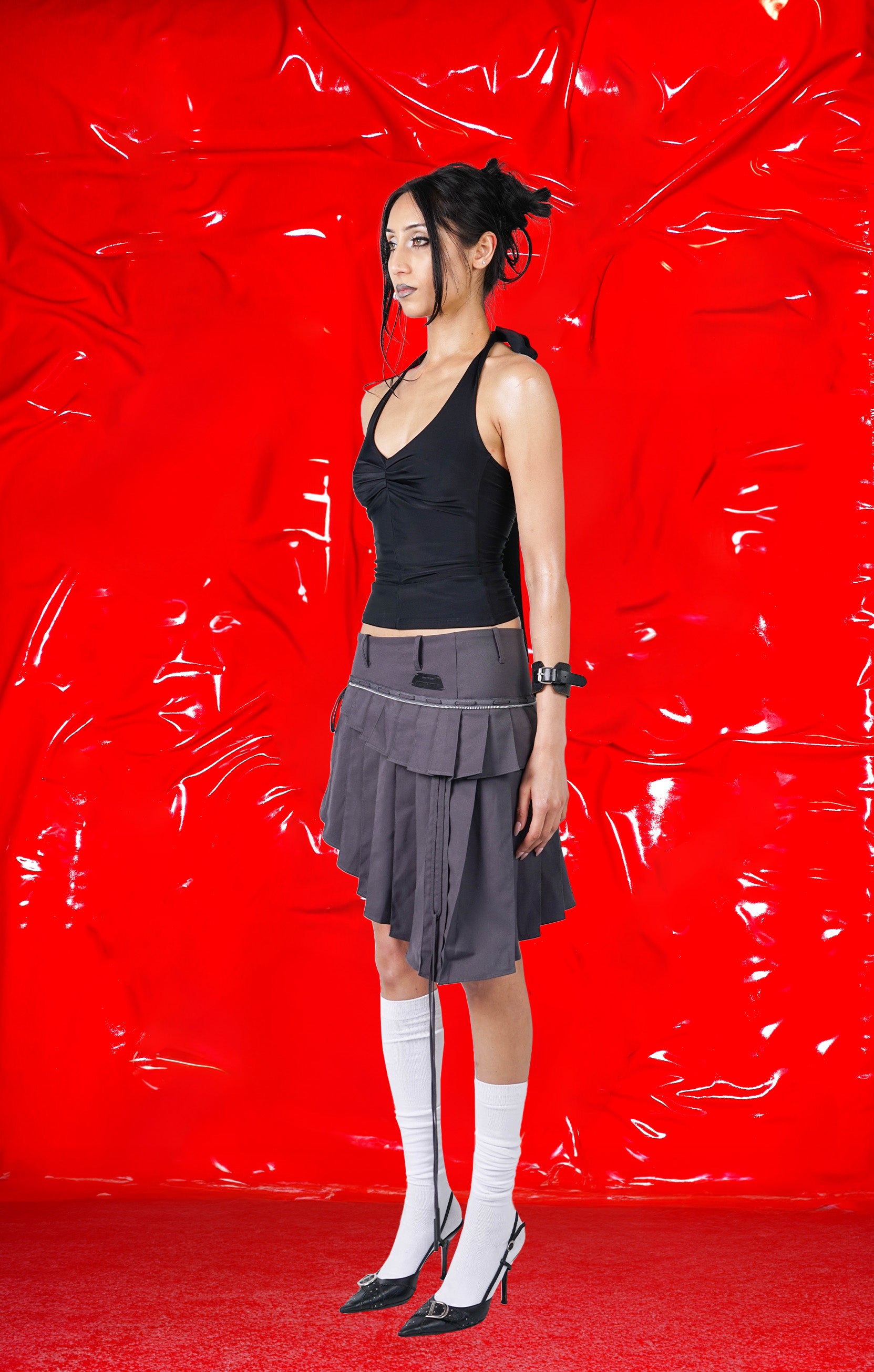 PLEATED MIDI SKIRT GREY